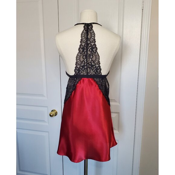In Bloom Lace-Trim Satin Chemise in Red and Black Size S Bundle Deal - Picture 5 of 9